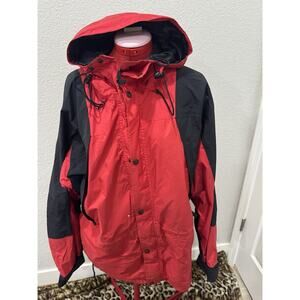 Red Black Rain Jacket Hooded Outdoor Coat Activewear